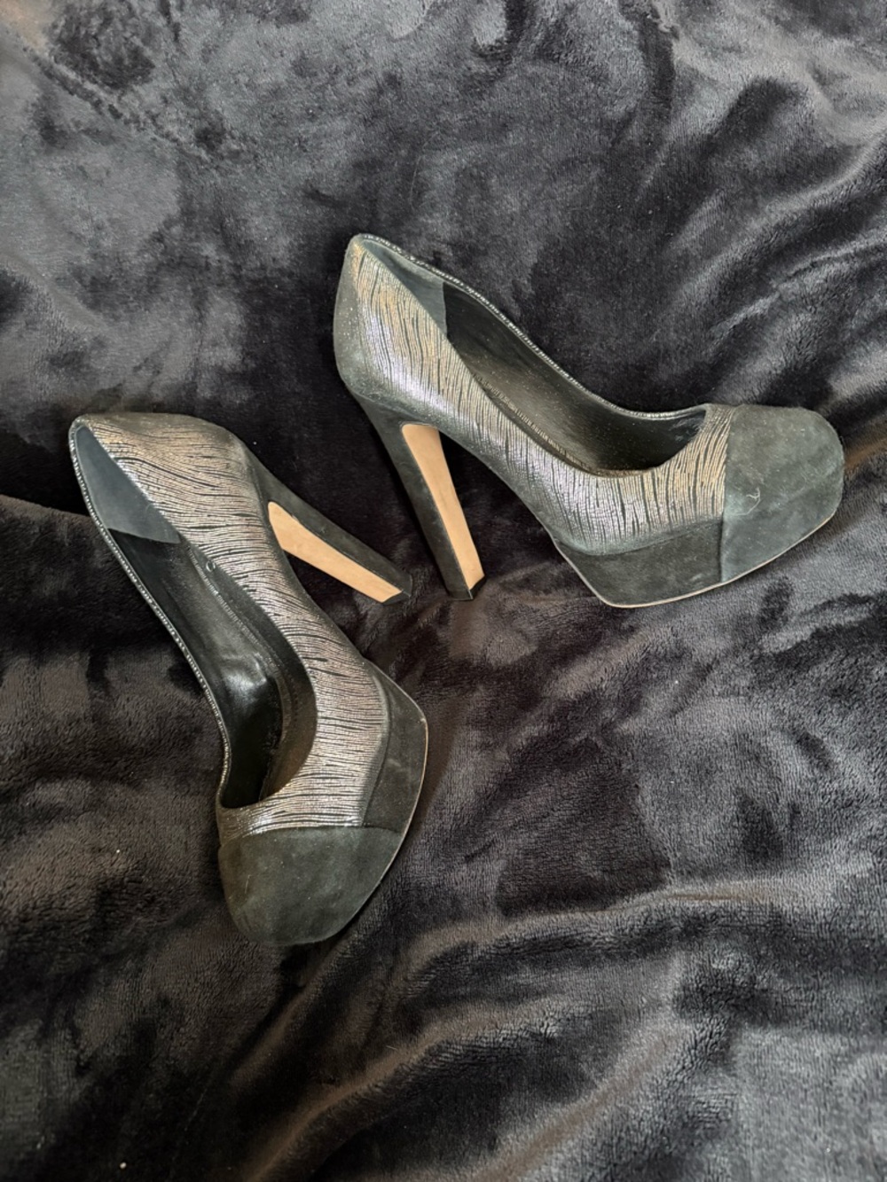 Vince Camuto Black Suede & Metallic Accent Platform Pumps
